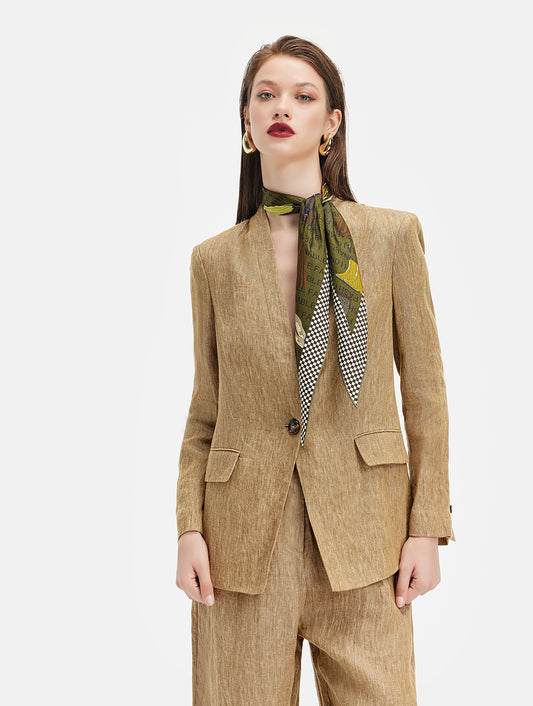 Wool-Linen Deep V Blazer