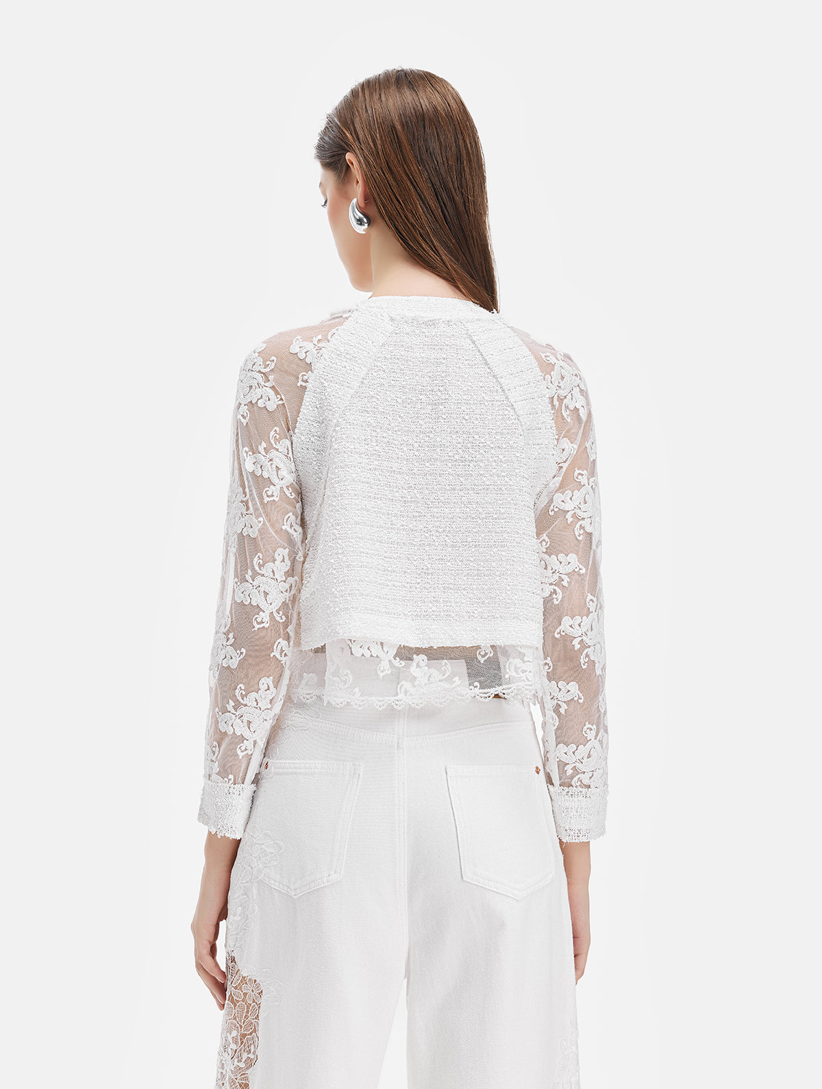 Lace Embroidery Patchwork Tweed Blouse