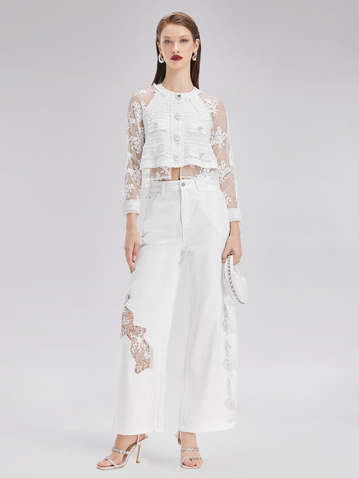 Lace Embroidery Patchwork Jeans