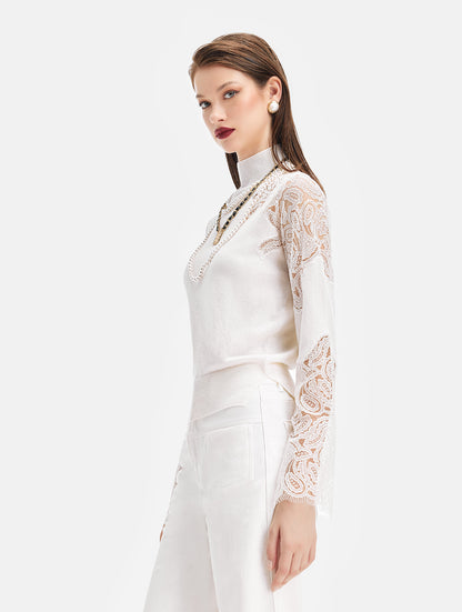 Wool Lace Embroidered Knits Top