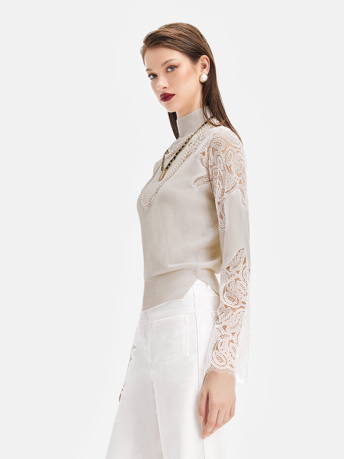 Wool Lace Embroidered Knits Top