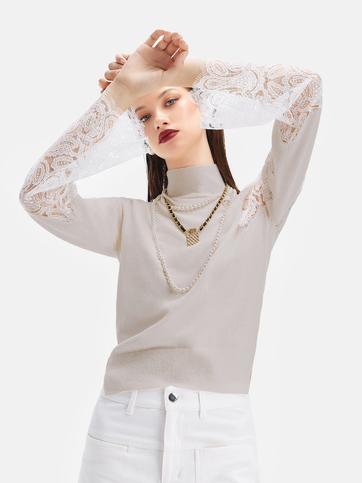 Wool Lace Embroidered Knits Top