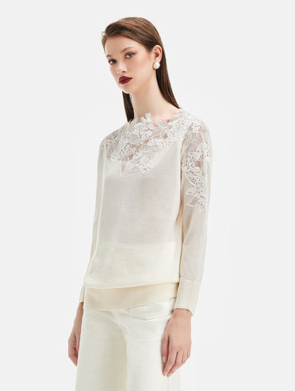 Wool Knit Embroidered Lace Top