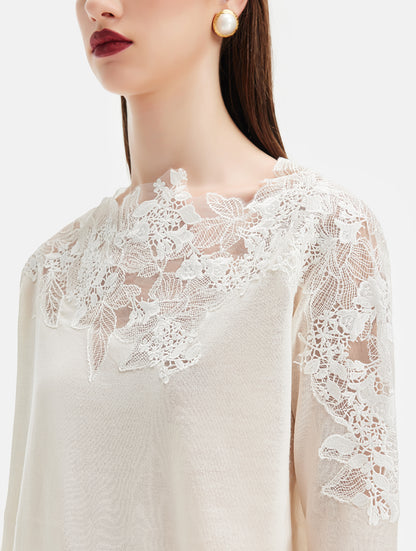 Wool Knit Embroidered Lace Top