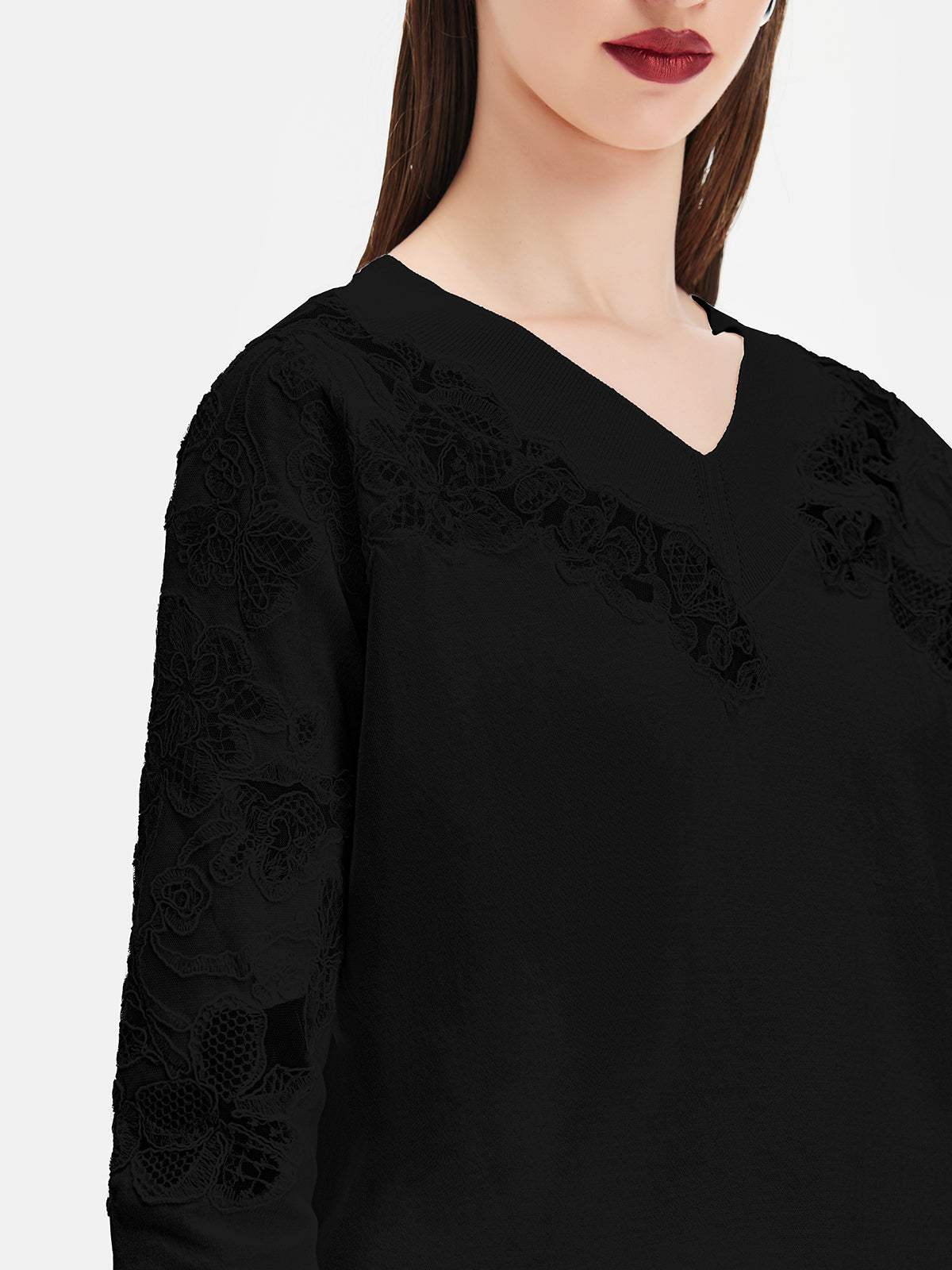 V-neck Lace Embroidered Knit Top