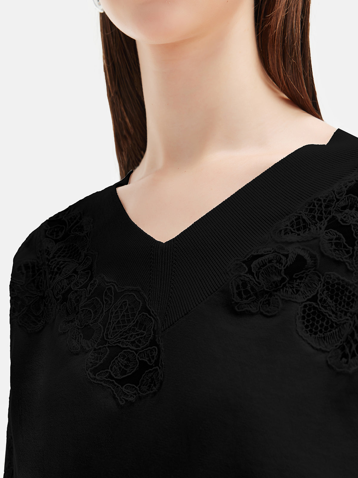 V-neck Lace Embroidered Knit Top