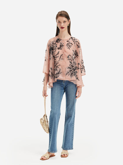 3D Sequin Embroidered Lace Top