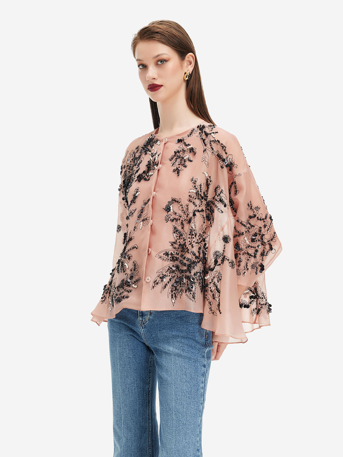 3D Sequin Embroidered Lace Top