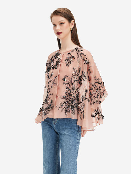 3D Sequin Embroidered Lace Top