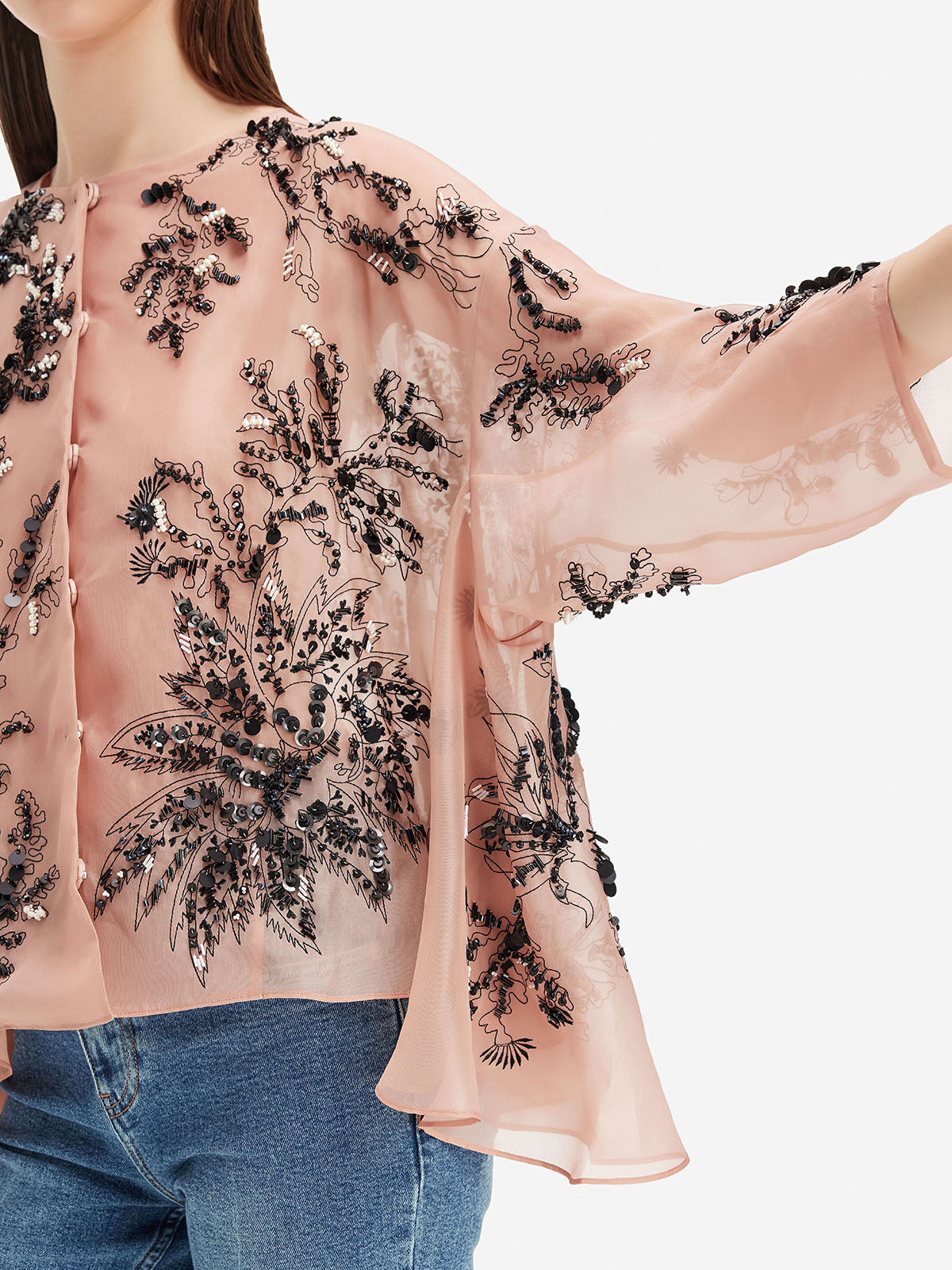 3D Sequin Embroidered Lace Top