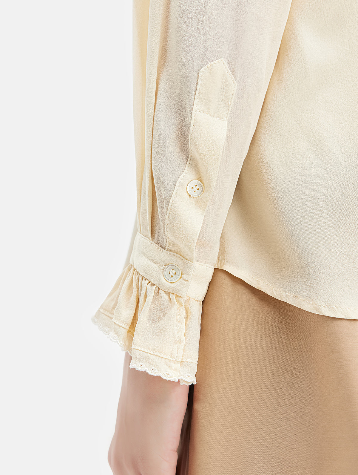 Mulberry Silk Embroidered Ruffle Collar Blouse