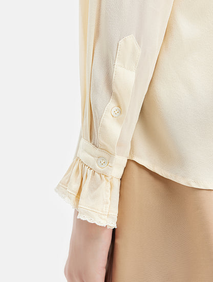 Mulberry Silk Embroidered Ruffle Collar Blouse