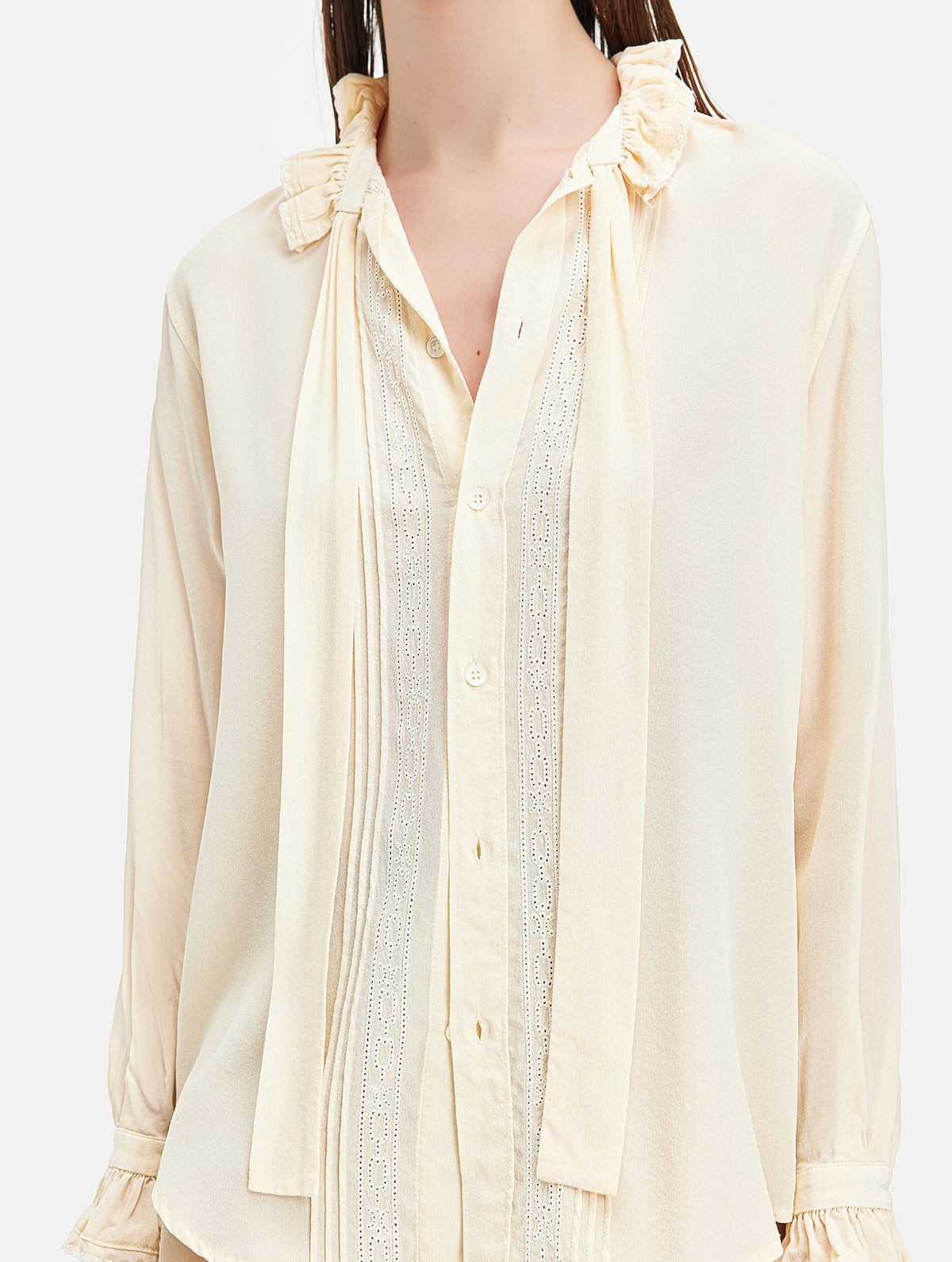 Mulberry Silk Embroidered Ruffle Collar Blouse