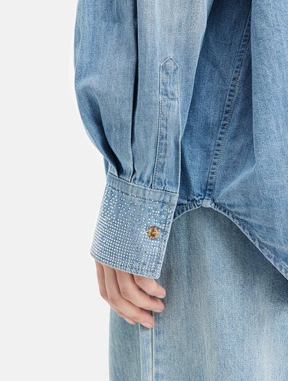 Hand-Embellished Diamond Denim Shirt