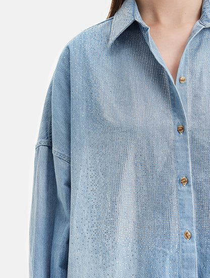 Hand-Embellished Diamond Denim Shirt