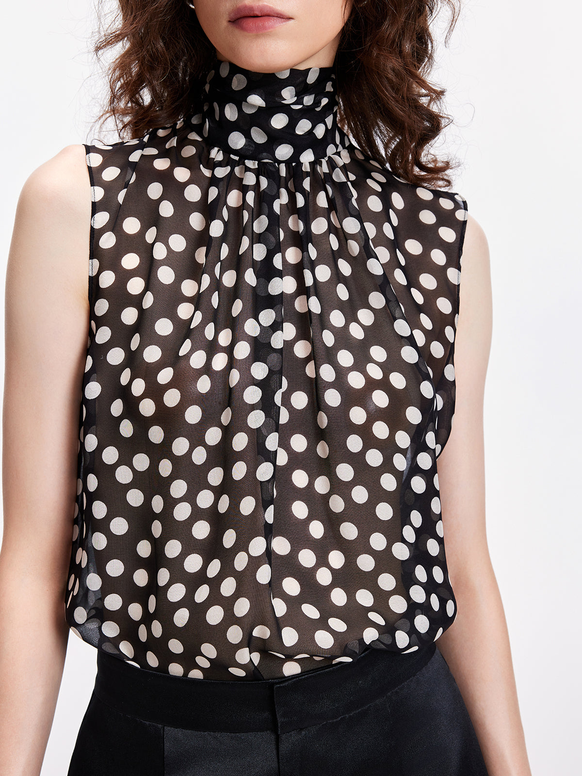 French Vintage Polka Dot Sleeveless Blouse