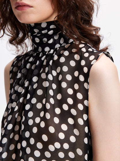 French Vintage Polka Dot Sleeveless Blouse