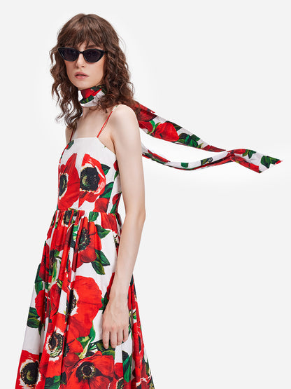 Passionate Red Floral Sling Dress