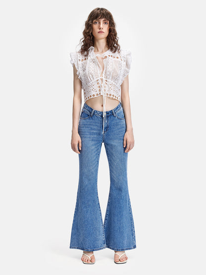 Lace Ruffle Tie Crop Top