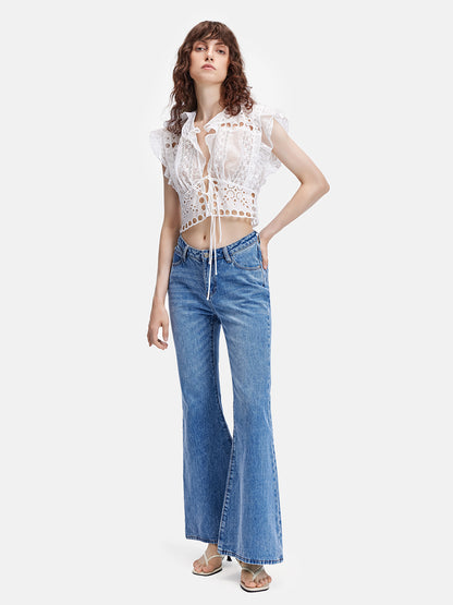 Lace Ruffle Tie Crop Top