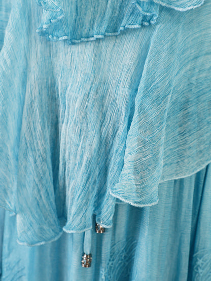 Washed Silk Floral Embroidered Dress