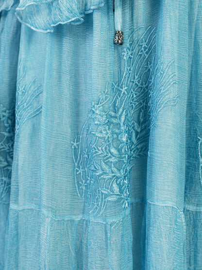 Washed Silk Floral Embroidered Dress