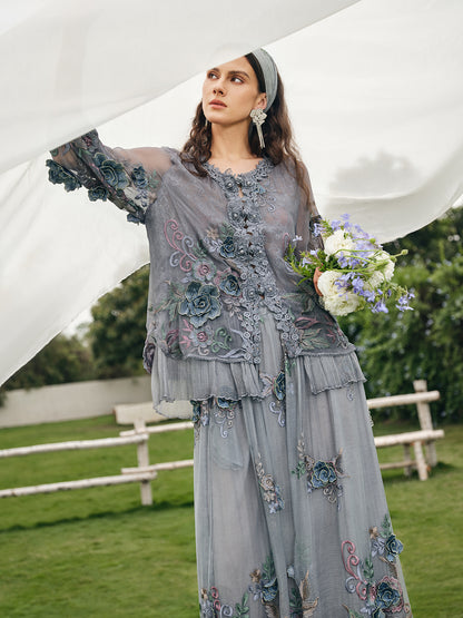 Handcrafted 3D Floral Silk Top
