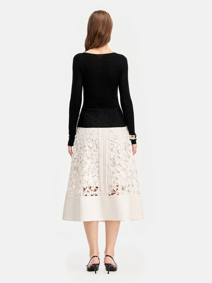 Lace Cutout A-Line Skirt