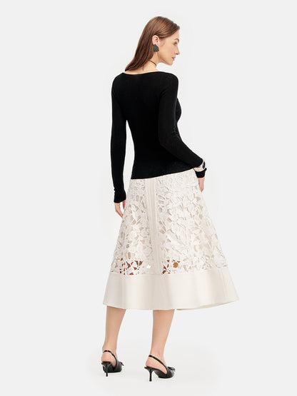 Lace Cutout A-Line Skirt