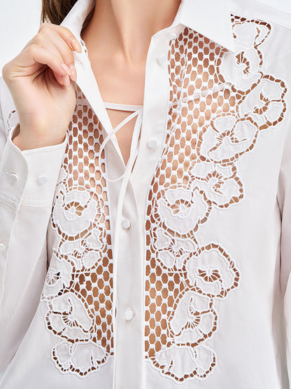 Lace-Embroidered Cutout Shirt