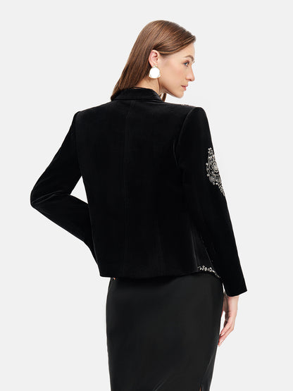 Beaded Velvet Stand Collar Jacket