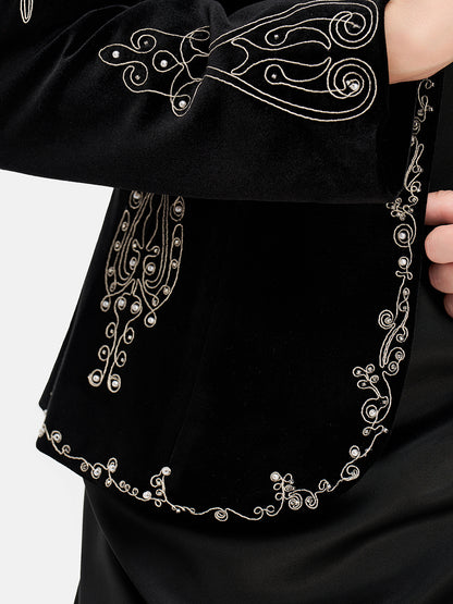 Beaded Velvet Stand Collar Jacket