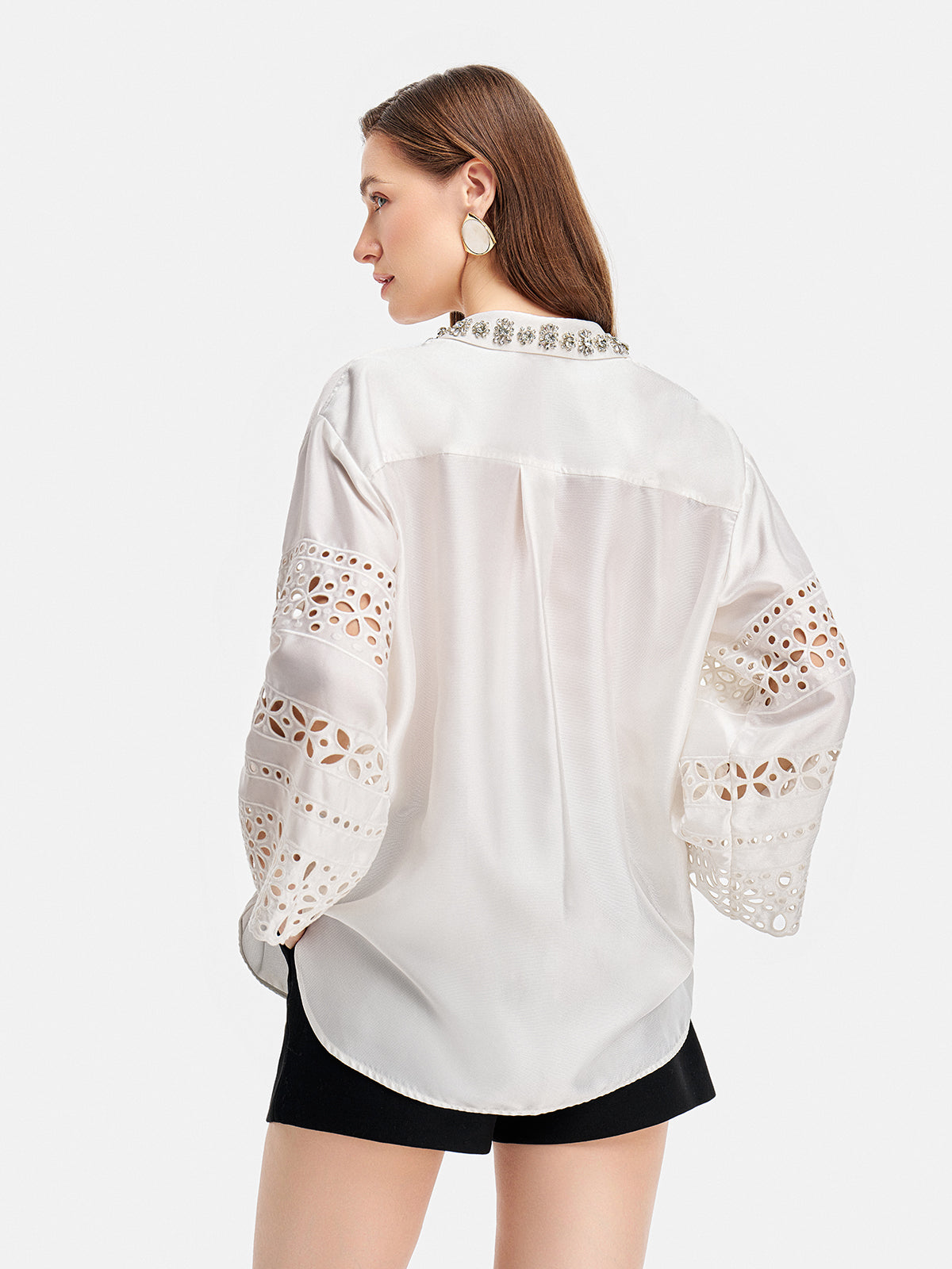 Embellished Cut-Out Lace Shirt