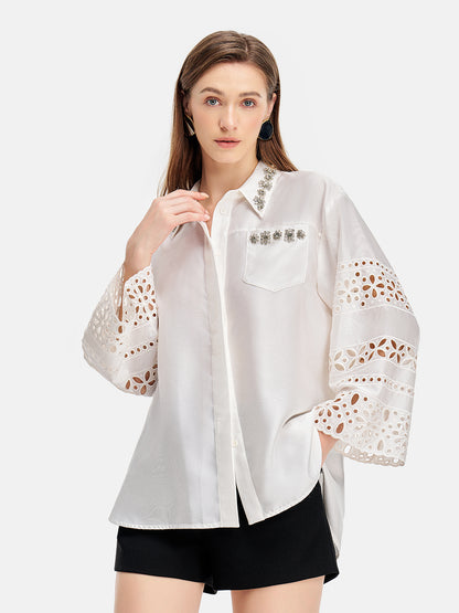 Embellished Cut-Out Lace Shirt