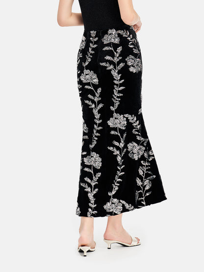 Sequin Velvet Embroidered Skirt