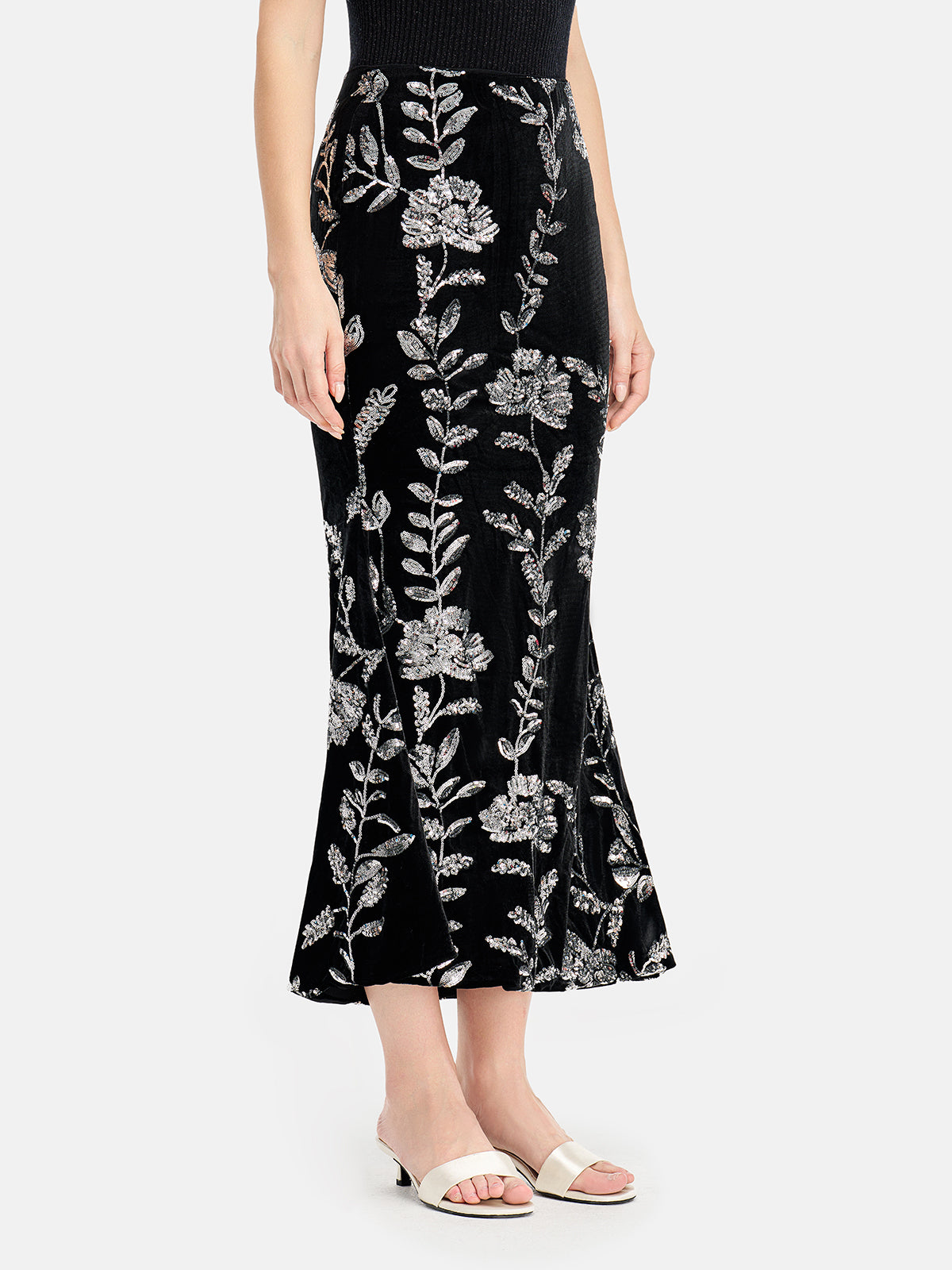 Sequin Velvet Embroidered Skirt