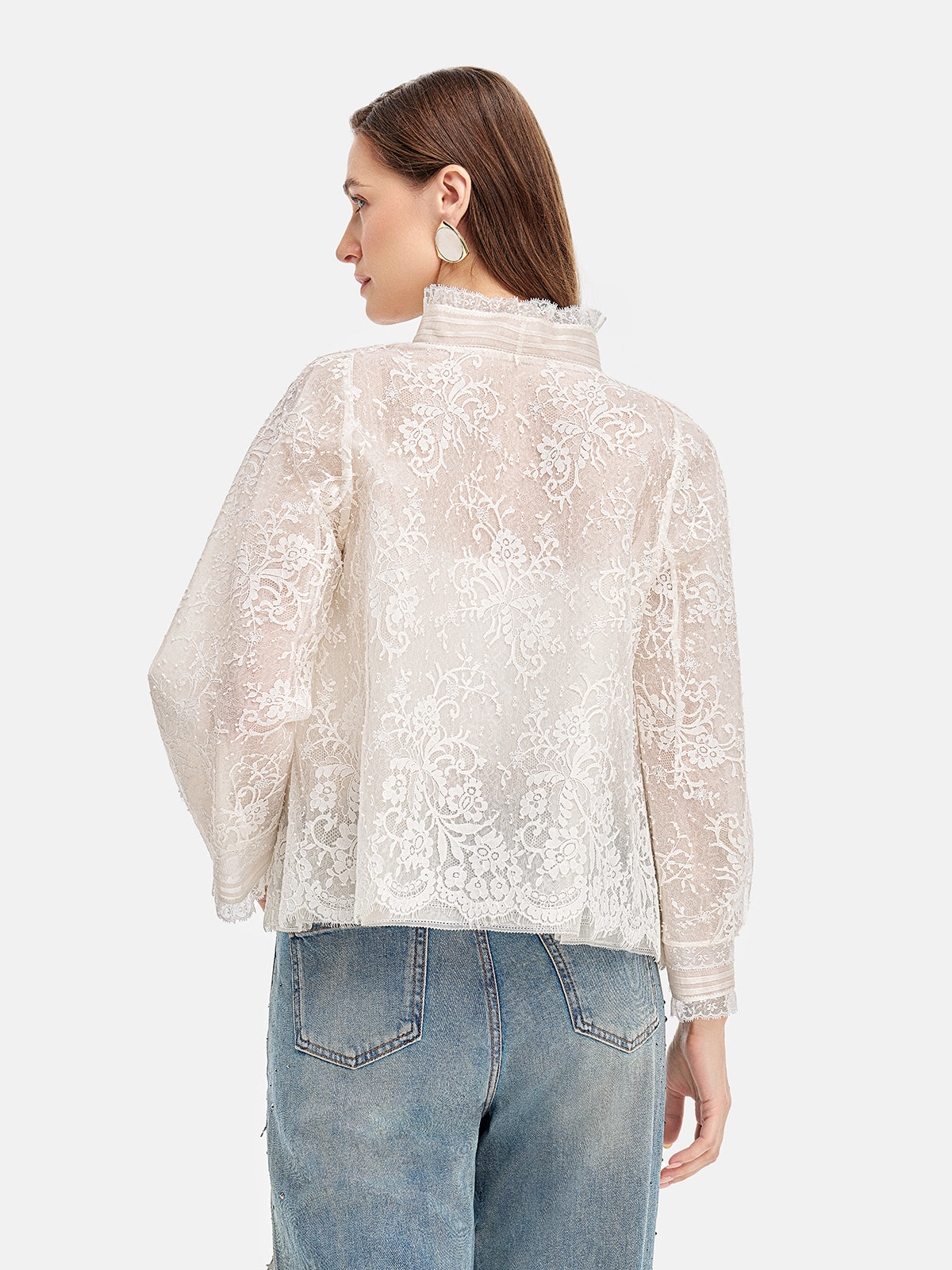 Silk Lace-Trim Mandarin Jacket