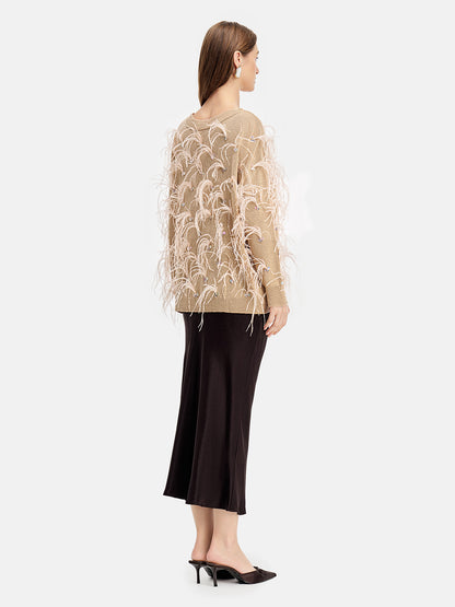 Handcrafted Ostrich Feather Sequin Sweater