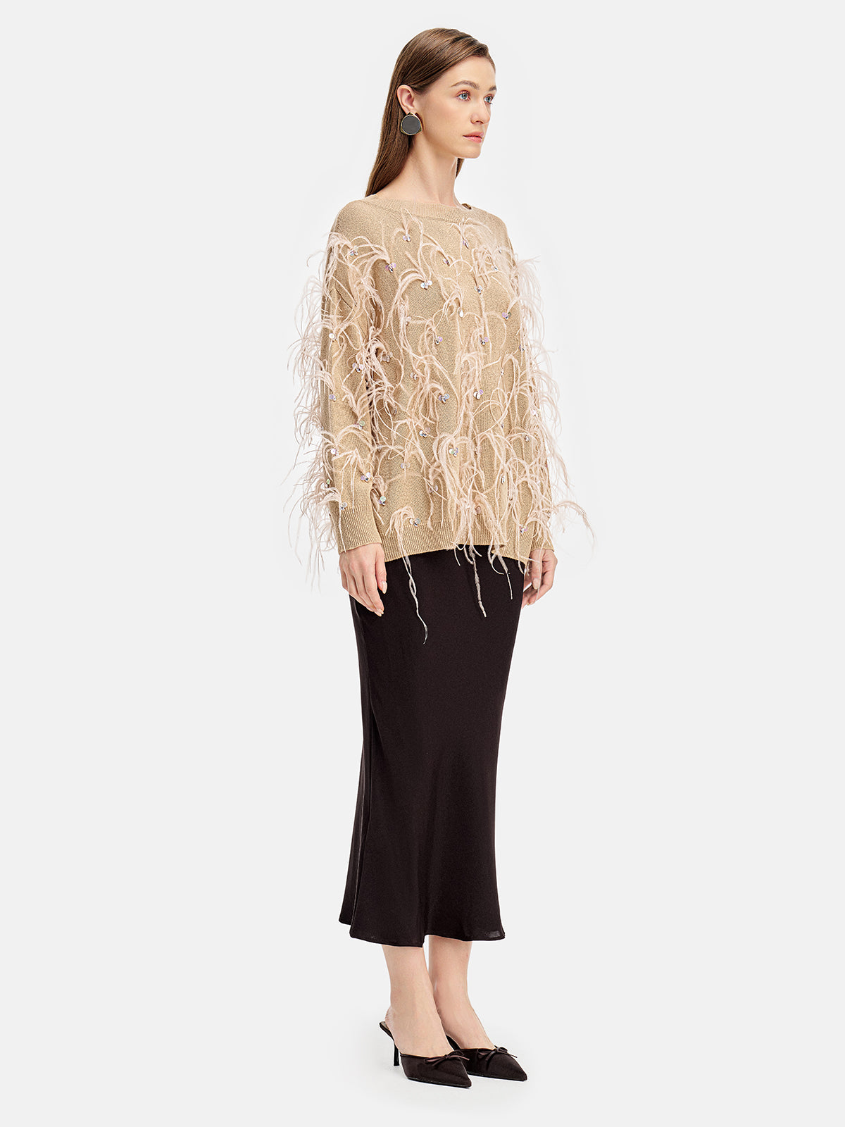 Handcrafted Ostrich Feather Sequin Sweater