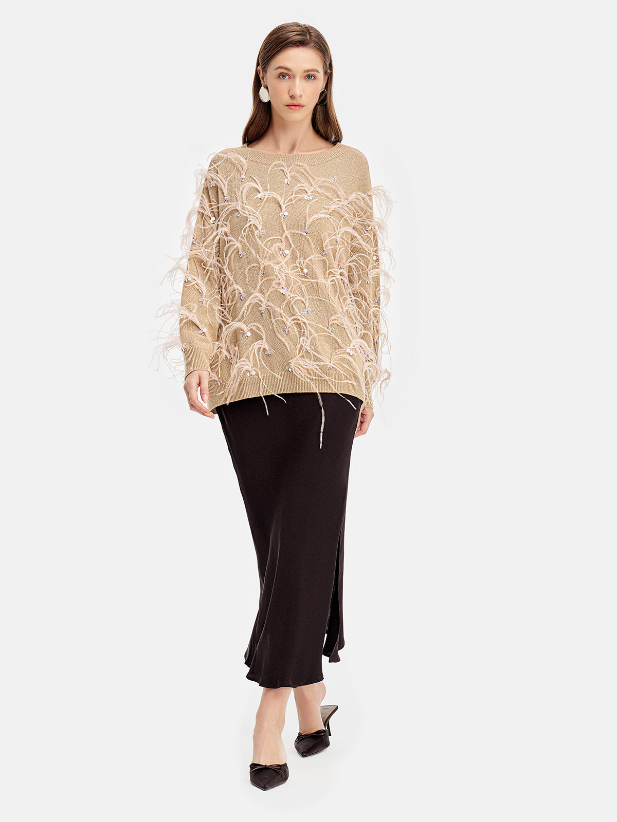 Handcrafted Ostrich Feather Sequin Sweater