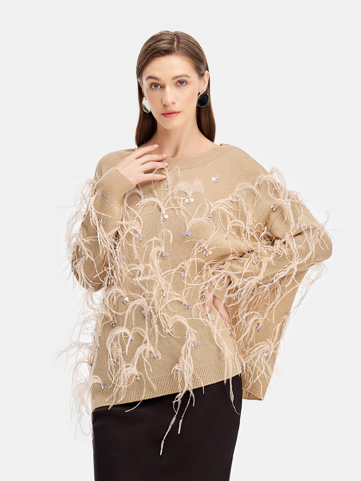 Handcrafted Ostrich Feather Sequin Sweater