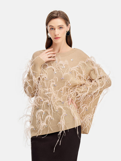 Handcrafted Ostrich Feather Sequin Sweater