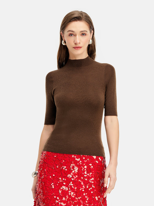 Half-Sleeve Turtleneck Wool Top