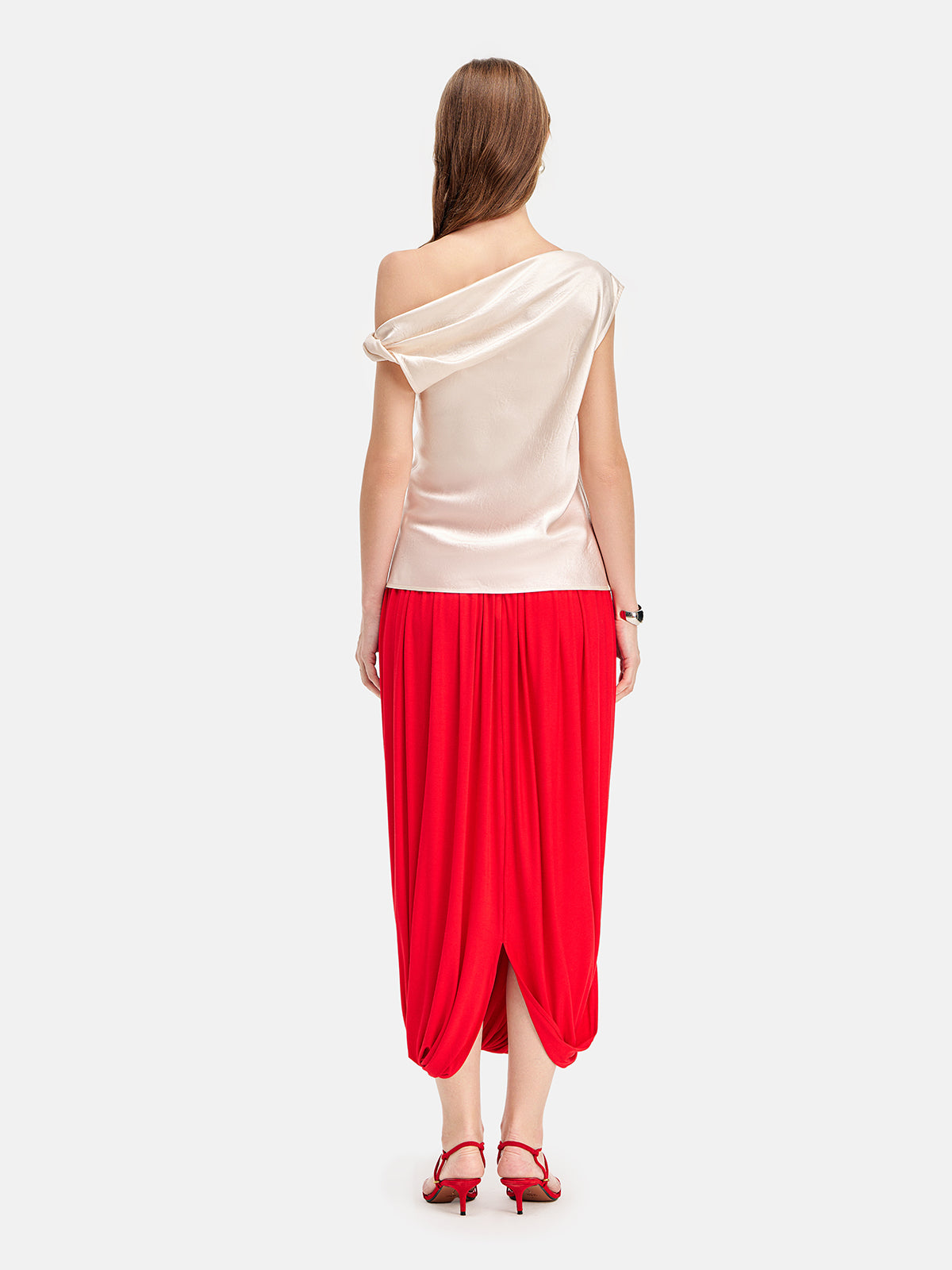 Twist Pleat Knit Midi Skirt