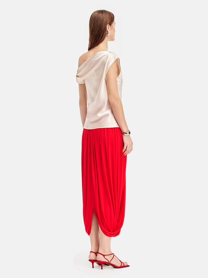 Twist Pleat Knit Midi Skirt