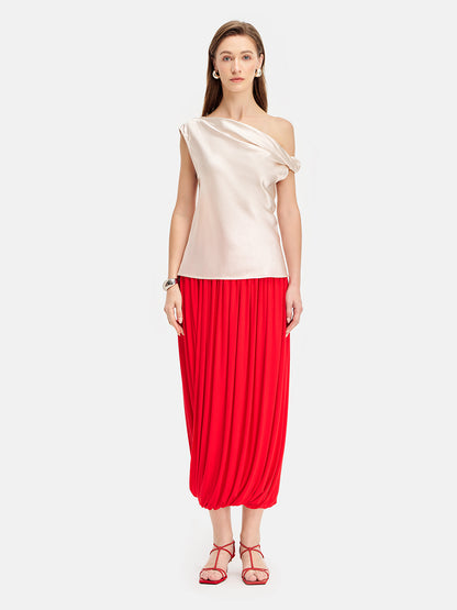 Twist Pleat Knit Midi Skirt