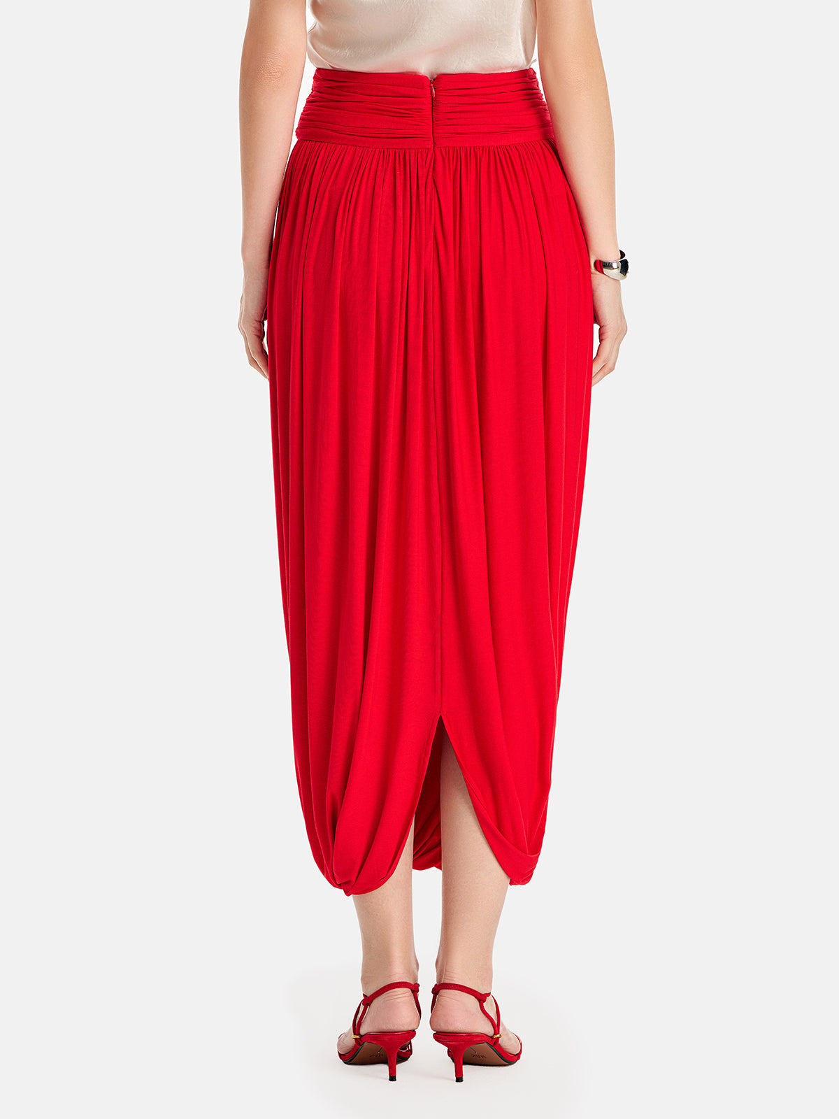 Twist Pleat Knit Midi Skirt