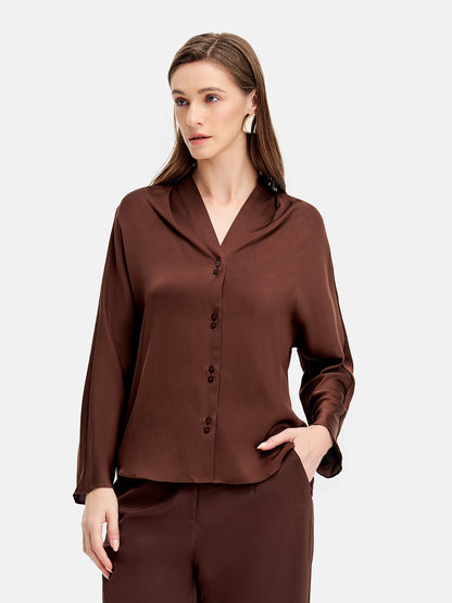 Long Sleeve V-neck Silk Blouse