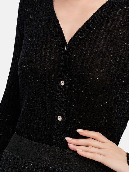 Sequin Ribbed Knit Cardigan