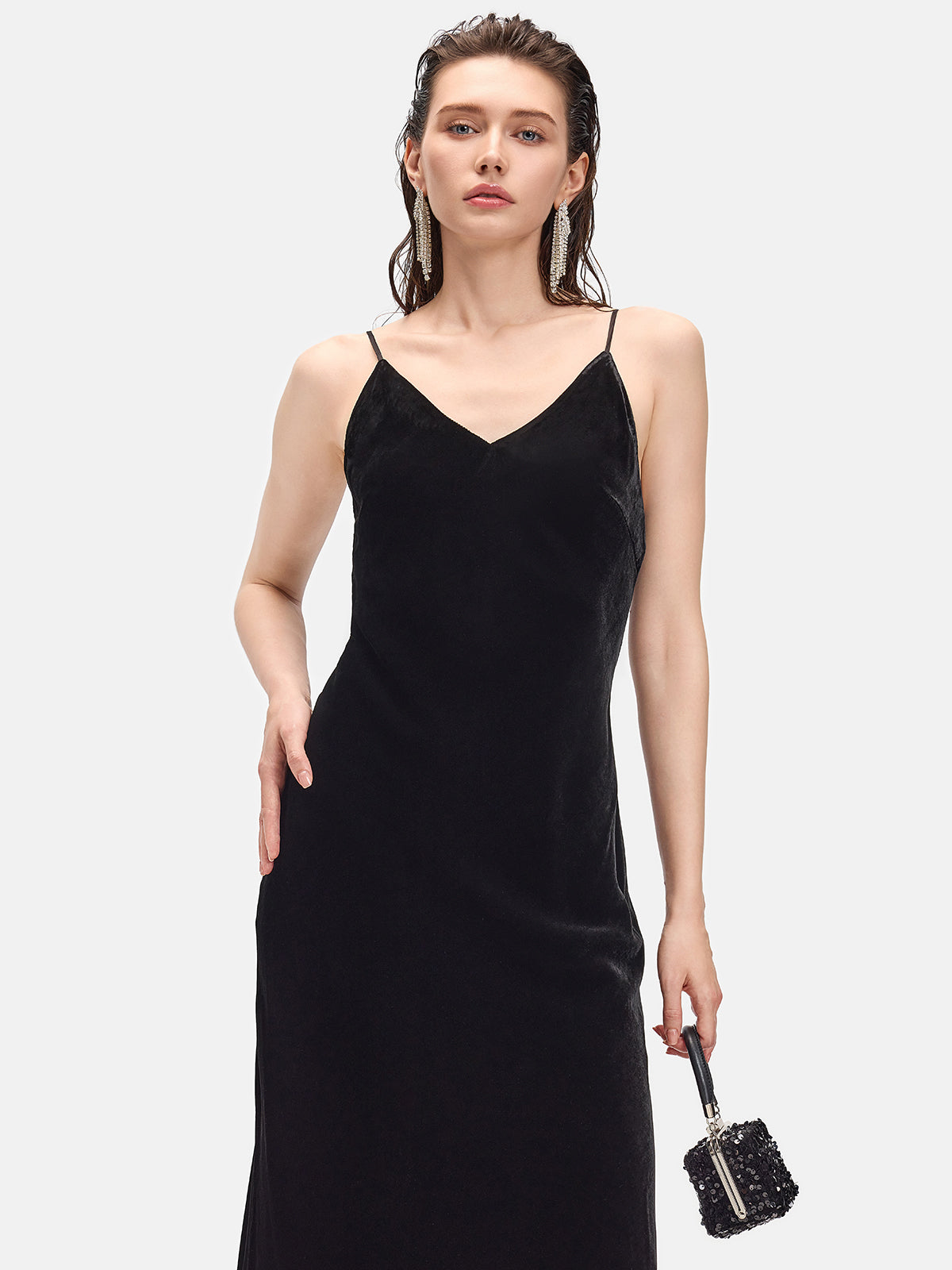 Glossy Velvet Slip Dress